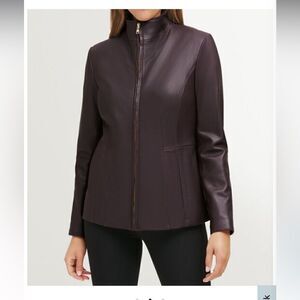 Cole Haan Wing Collar Lambskin Leather Jacket, in Chianti Womens Size XS, NWT